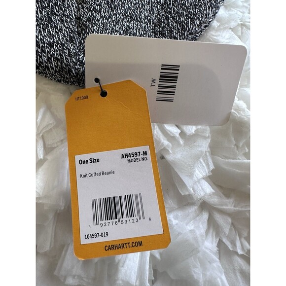 Carhartt Knit Cuffed Beanie Black White Logo Patch Winter Hat One Size - Picture 3 of 4